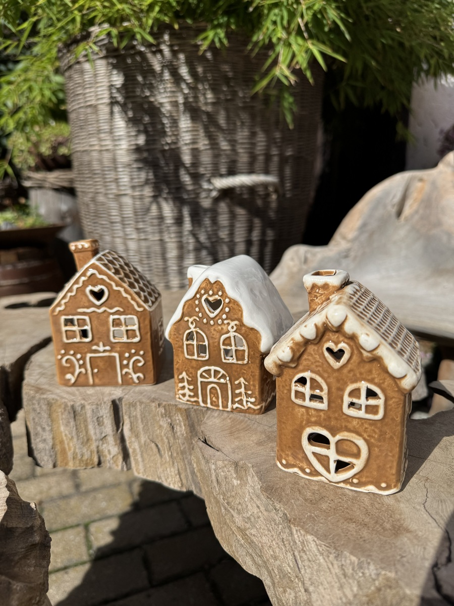 Mini Windlicht Lebkuchen Häuschen ( Nr. 2 ) - Höhe 10,5 cm