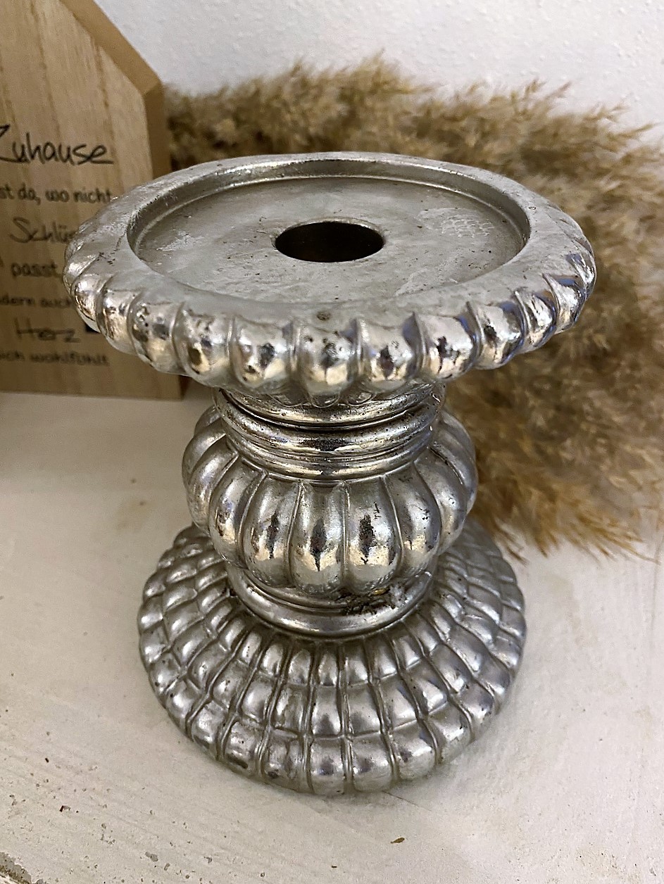 Kerzenleuchter Antik Silber für Stab/Stumpenkerzen - Höhe 13 cm