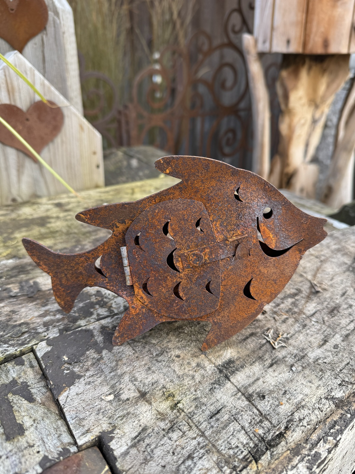 Edelrost Fisch 3D Form klein zum stellen - Länge 20 cm
