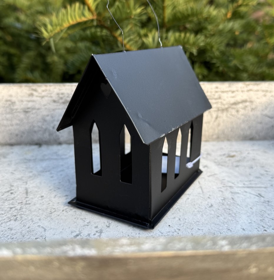 Metall Windlicht Haus Kapelle klein schwarz längliche Form  - Länge 12,5 cm