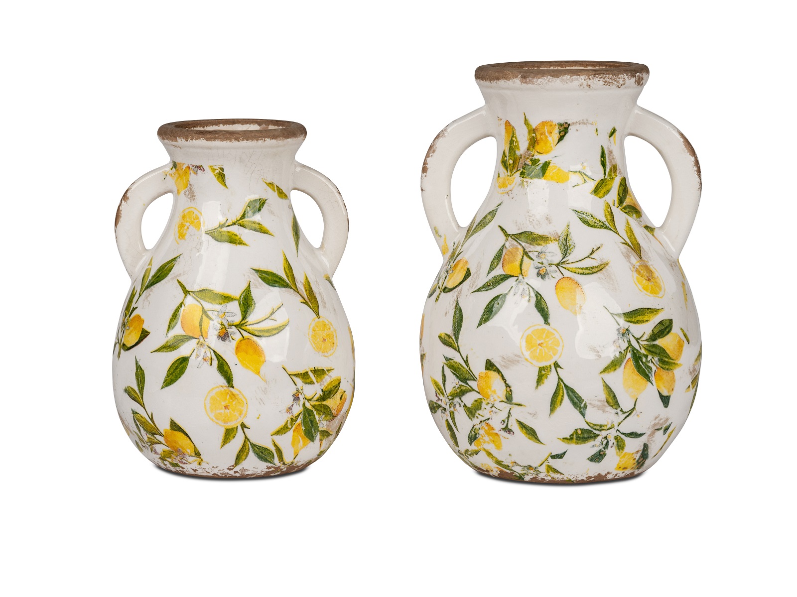 Keramik Vase / Krug mit Henkeln Vintage Zitrone - Höhe 26 cm