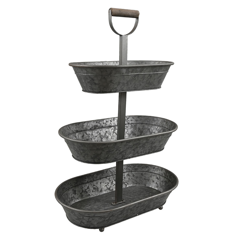 Zink Etagere mit 3 ovalen Schalen - Höhe 75 cm