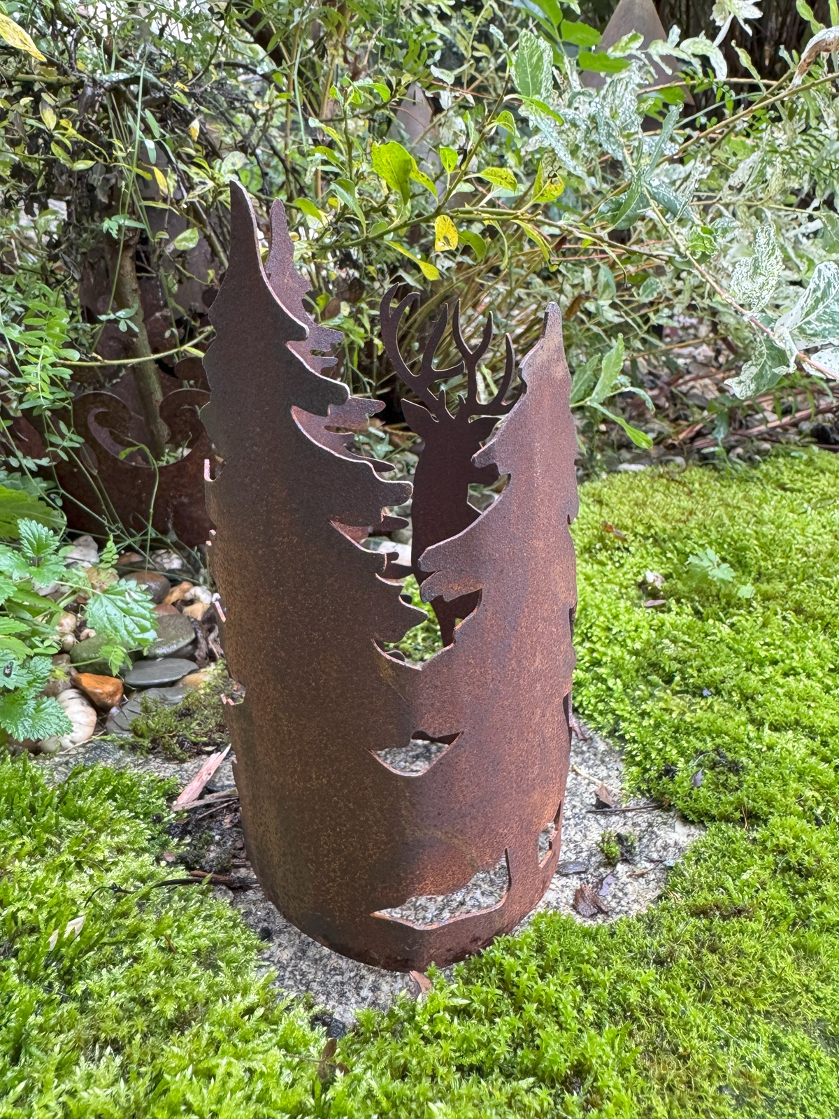 Edelrost Windlicht Ring mit Waldszene ohne Boden - Durchmesser 10 cm