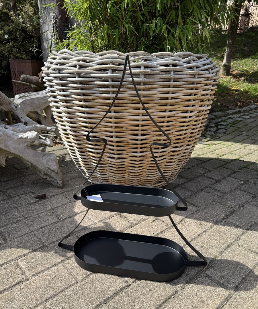 Metall Etagere Tanne Schwarz mit 2 ovalen Böden - Höhe 60 cm