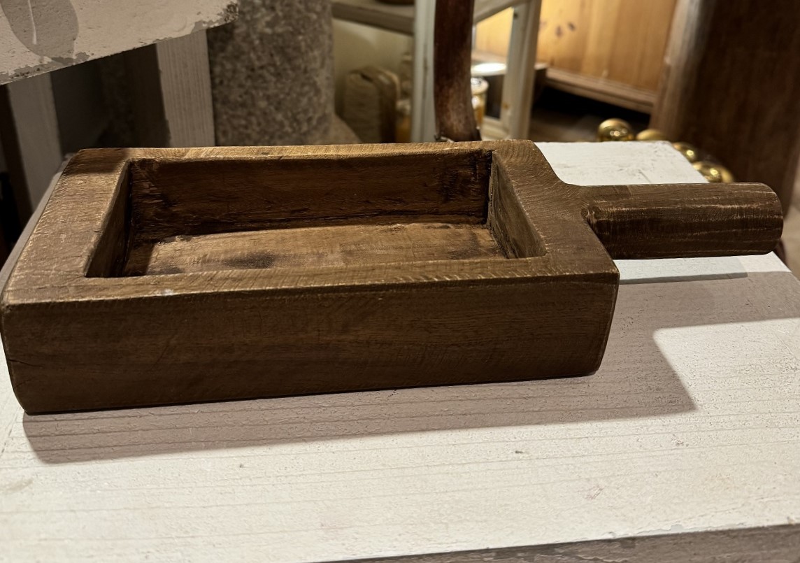 Teak Holz Schale eckige Form mit Griff  braun Antik (altes Holz) - Breite ca. 40 cm