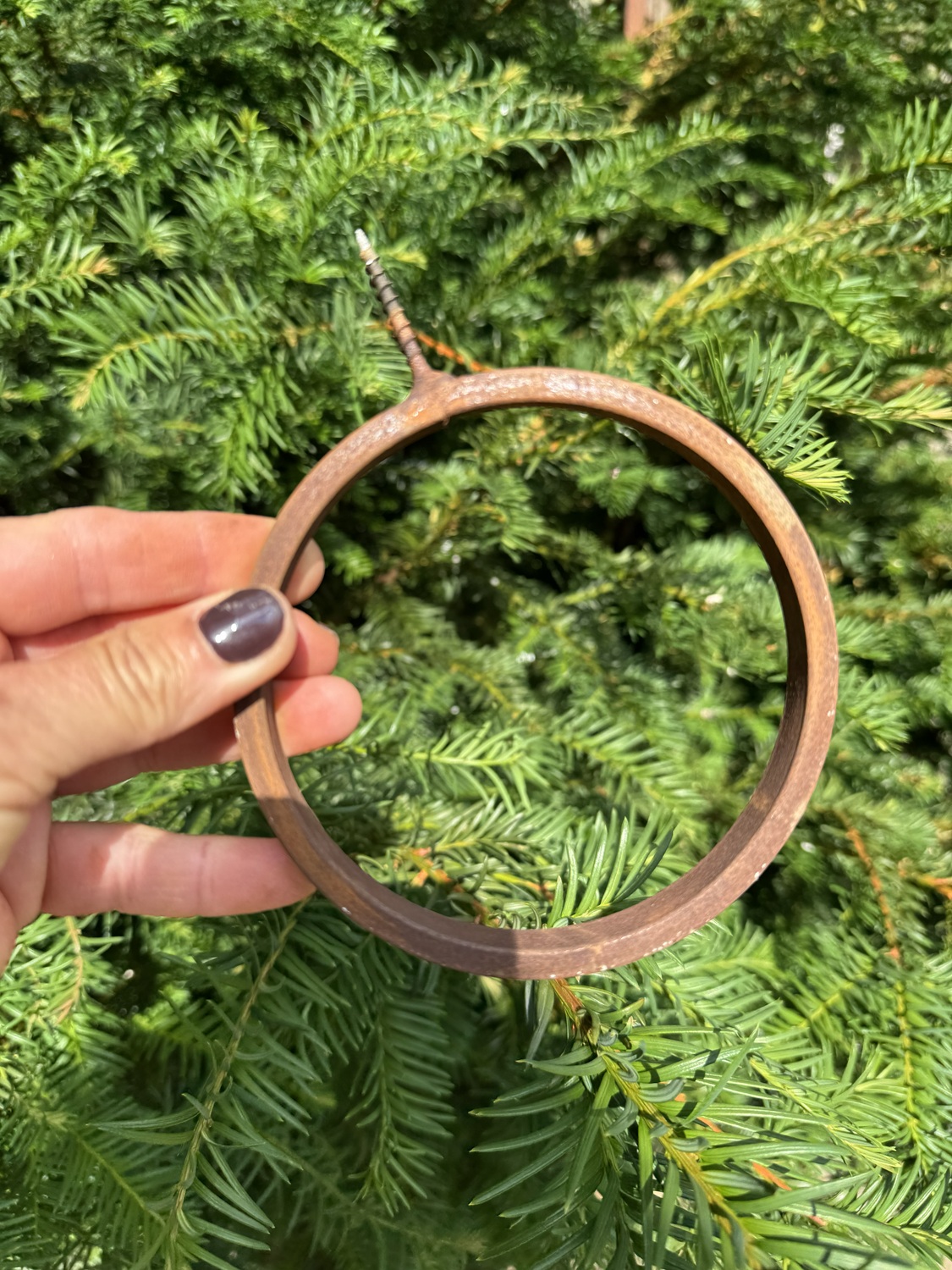 Edelrost Topfhalter Ring breit mit Schraube - Durchmesser 11 cm