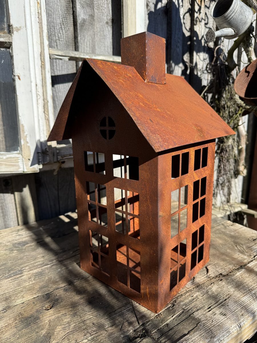 Edelrost Windlicht Haus eckige Form - Höhe ca. 45 cm
