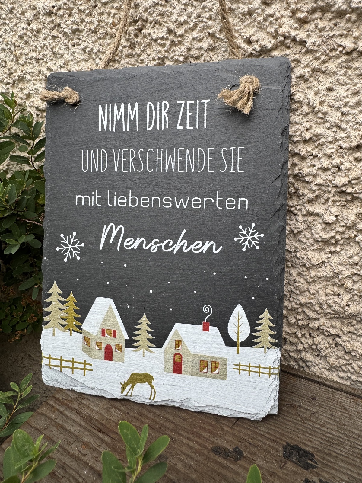 Schiefertafel mit Bildmotiv und Spruch - 15 x 20 cm