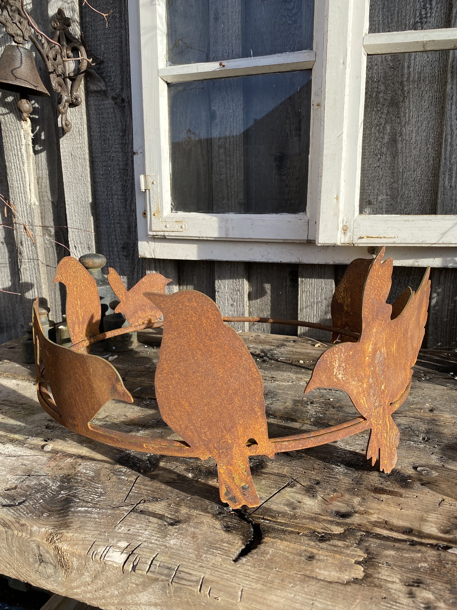 Edelrost Vogelring groß mit 8 Vögeln - Durchmesser 40 cm