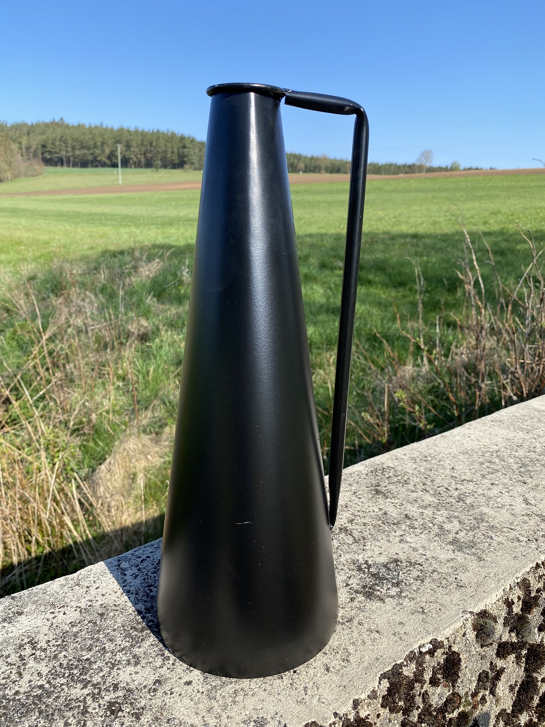 Metall Vase groß schwarz längliche Form