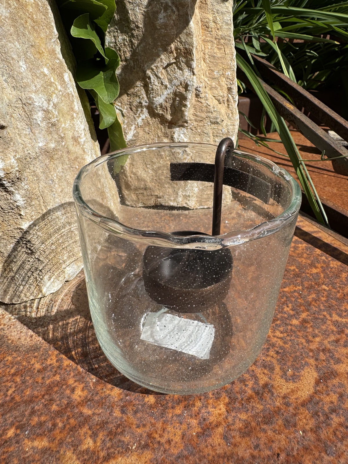 Glas Windlicht mit Rostoptik Teelichthalter - Höhe 10 cm