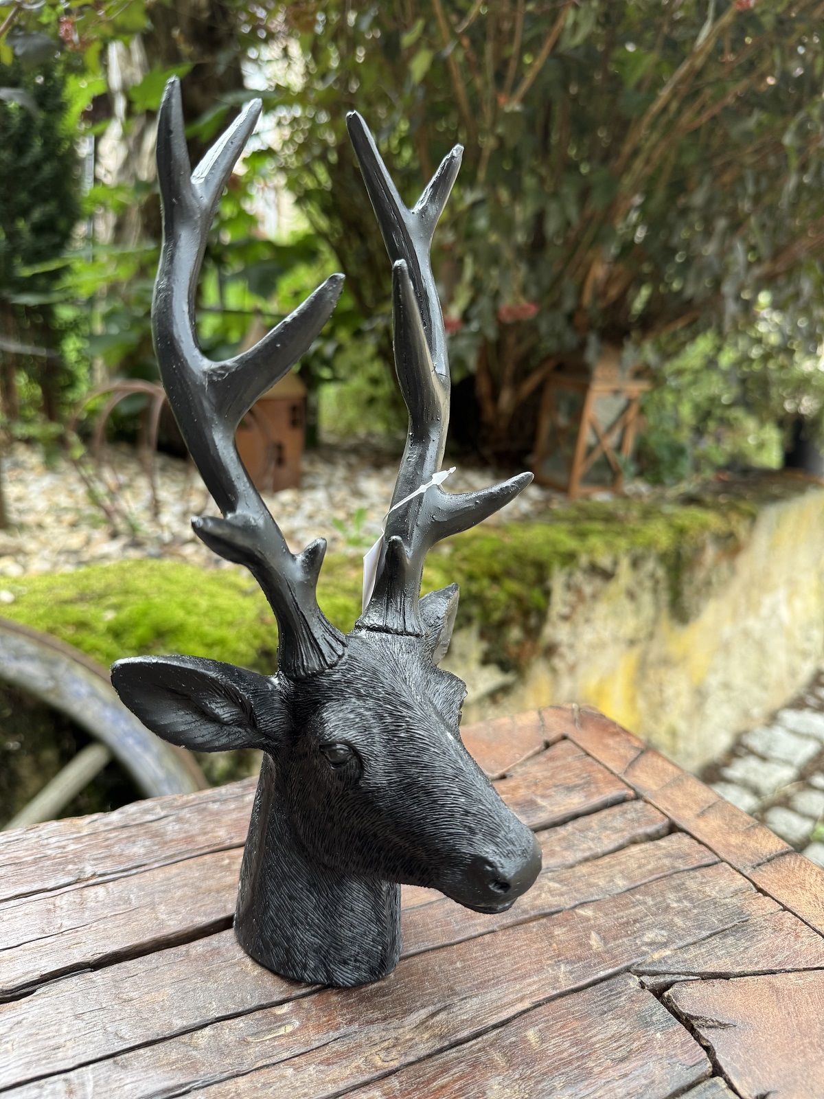 Polyresin Hirschkopf schwarz groß - Höhe 27,5 cm