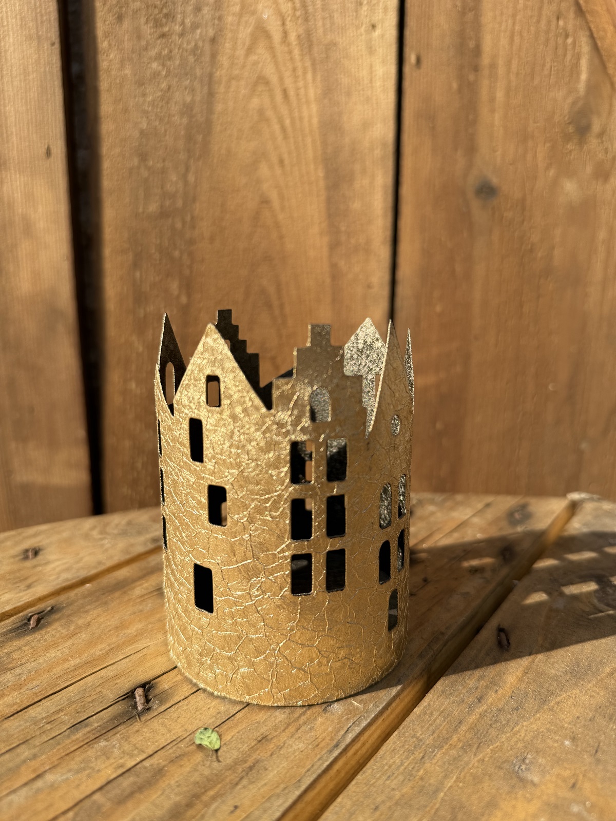 Windlicht Haus goldfarben klein - Höhe 10 cm