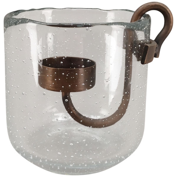 Glas Windlicht mit Rostoptik Teelichthalter - Höhe 10 cm