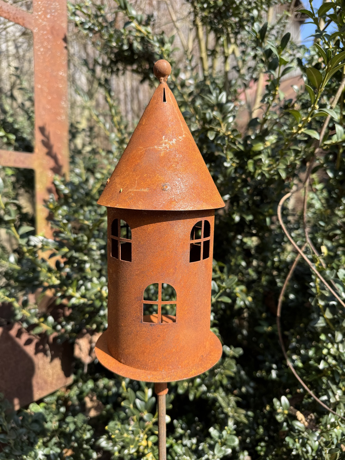 Edelrost Windlicht Mini Turm mit Hülse - Höhe 25 cm