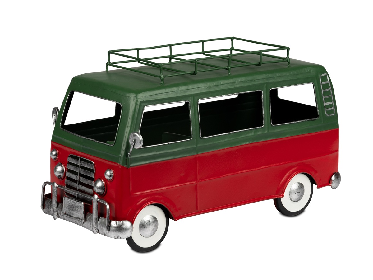 Metall Retro Fahrzeug Bus rot/grün - Länge ca. 42 cm