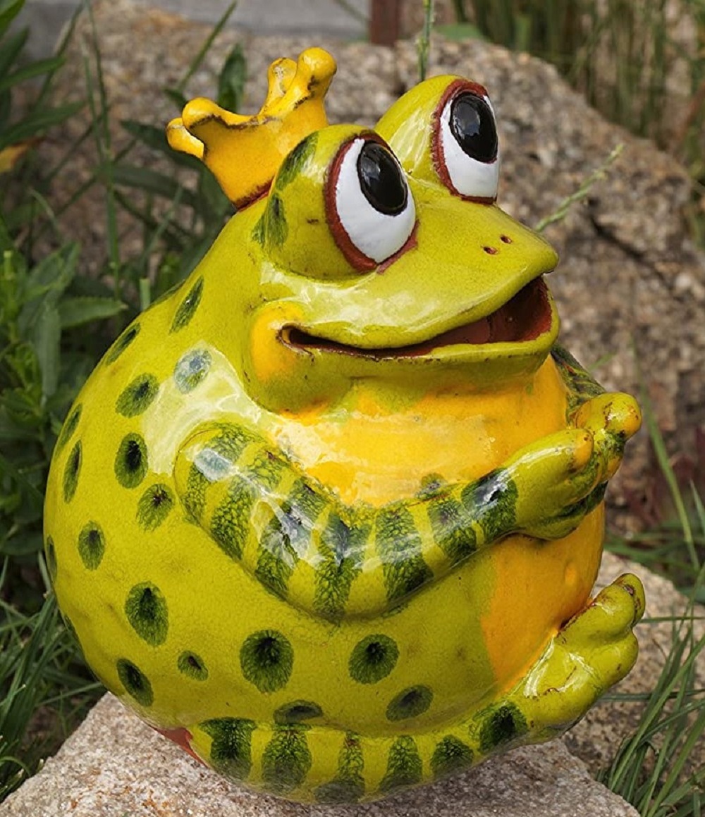 Keramik Gartenkugel Froschkönig Figaro Frostfest - Höhe 15,5 cm