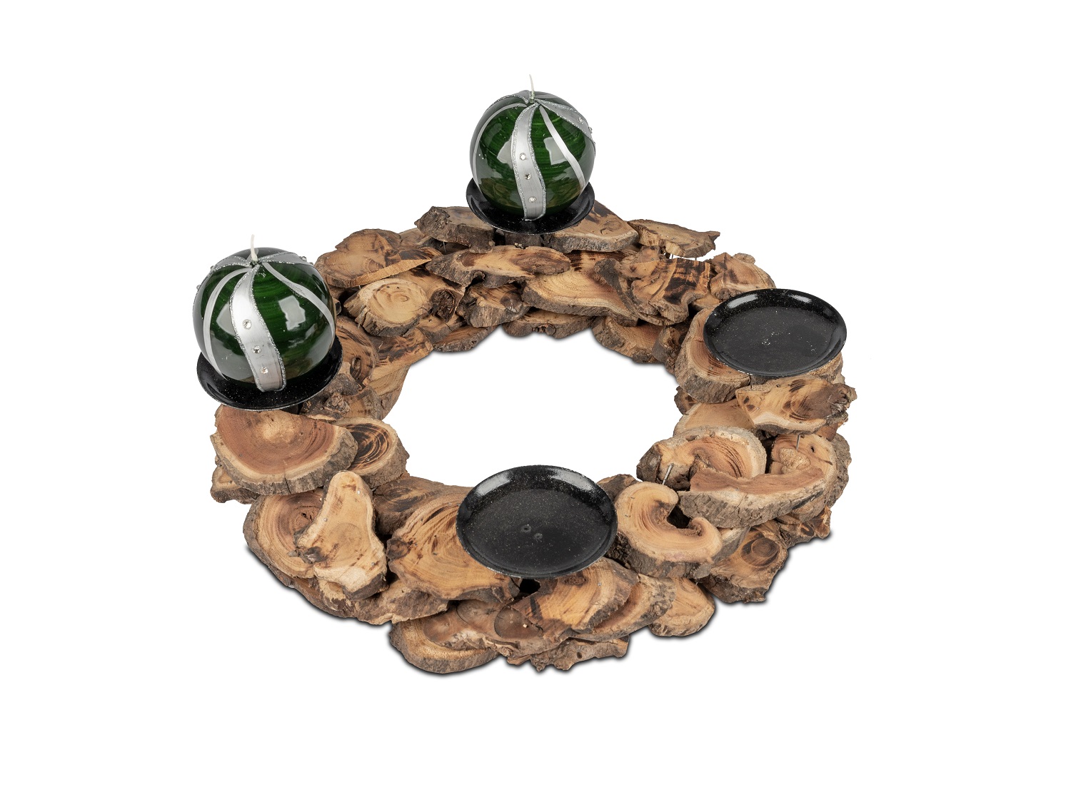 Kranz aus Holzstücken runde Form mit 4 Kerzentellern - Durchmesser ca. 30 cm