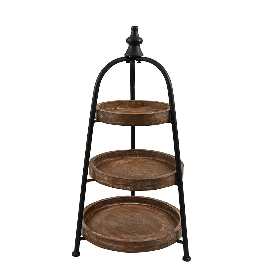 Metall Etagere mit 3 runden Holzboden - Höhe ca. 60 cm