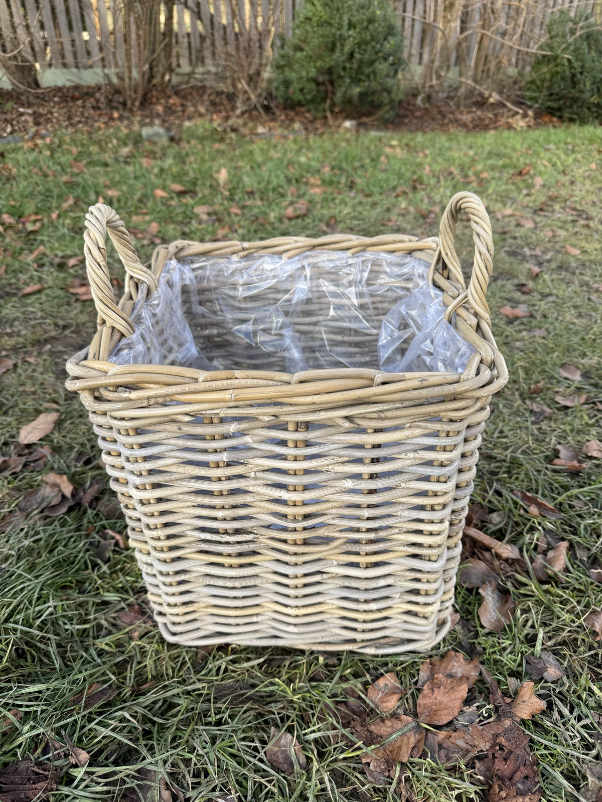 Outdoor Rattankorb eckig mit Henkeln