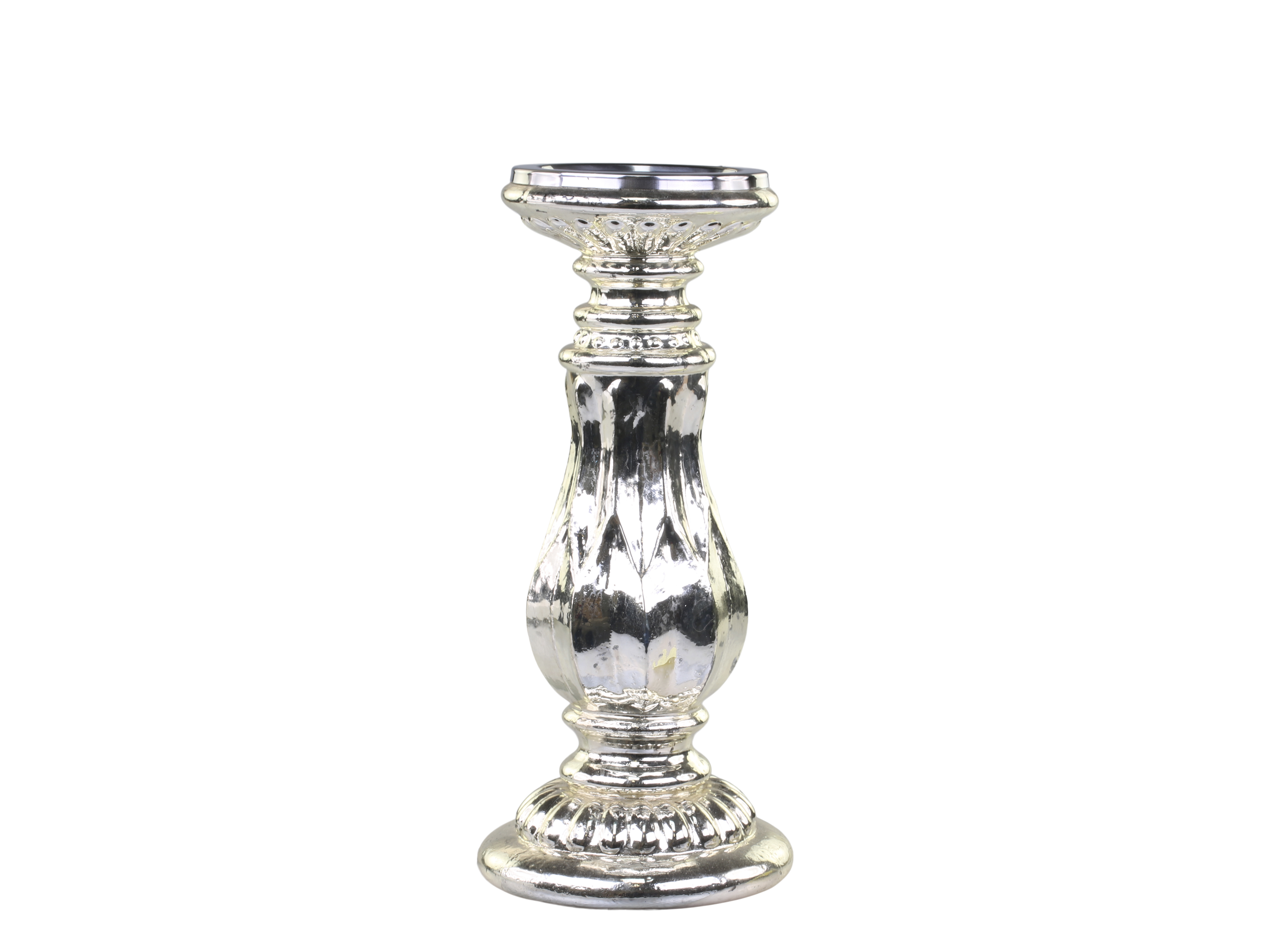Kerzenständer für Stumpenkerzen Glas Bauernsilber - Höhe 23 cm