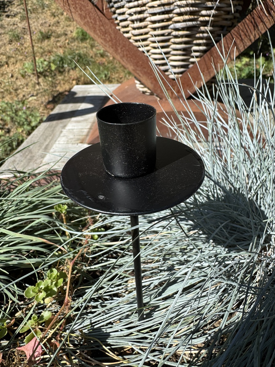 Metall Stabkerzenhalter schwarz mit Tropfschutz auf Stab - Länge 23 cm
