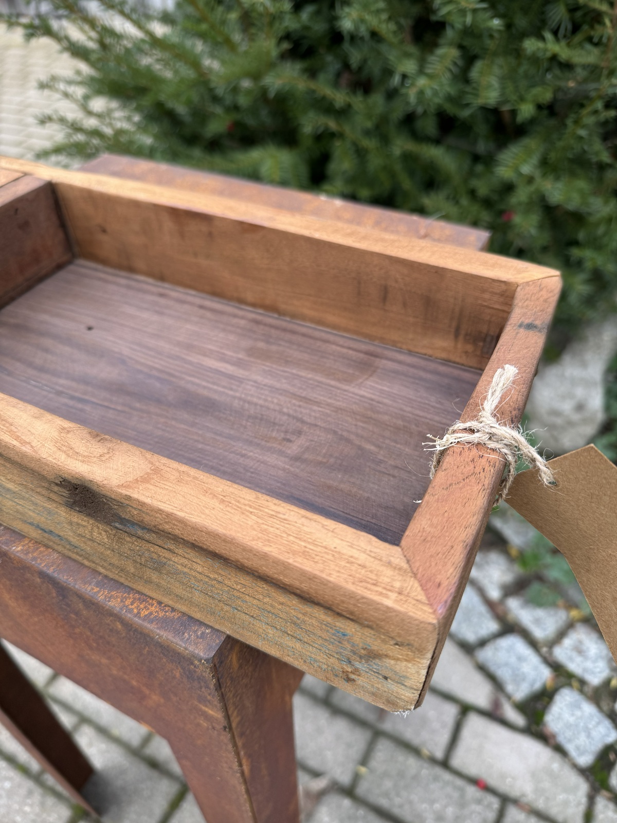 Altholz Kerzenbrett eckig für 4 Stabkerzen mit Schale - Länge ca. 46 cm