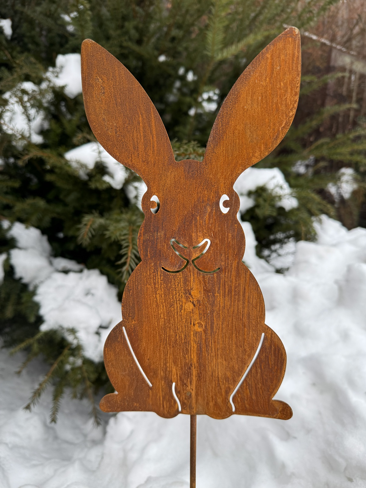 Edelrost Hase aufrecht sitzend groß - Gesamthöhe 80 cm