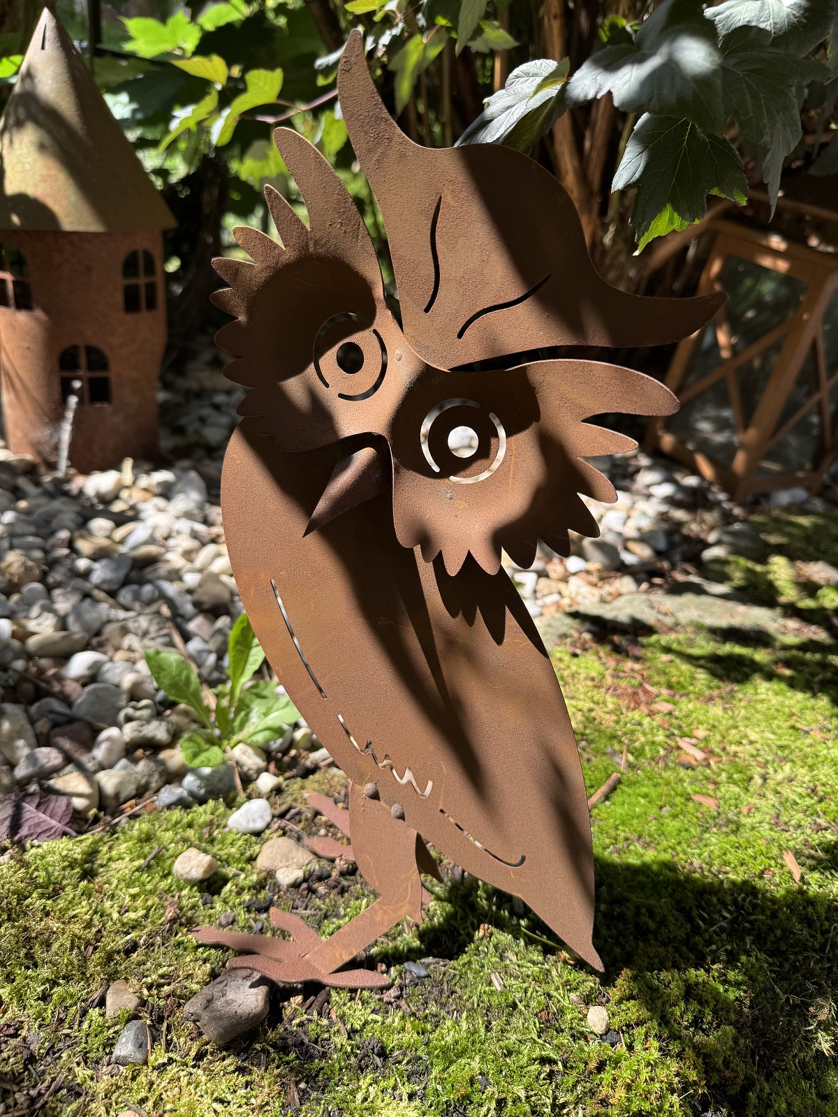 Edelrost Eule Xaver 3D seitlich blickend - Höhe 33 cm