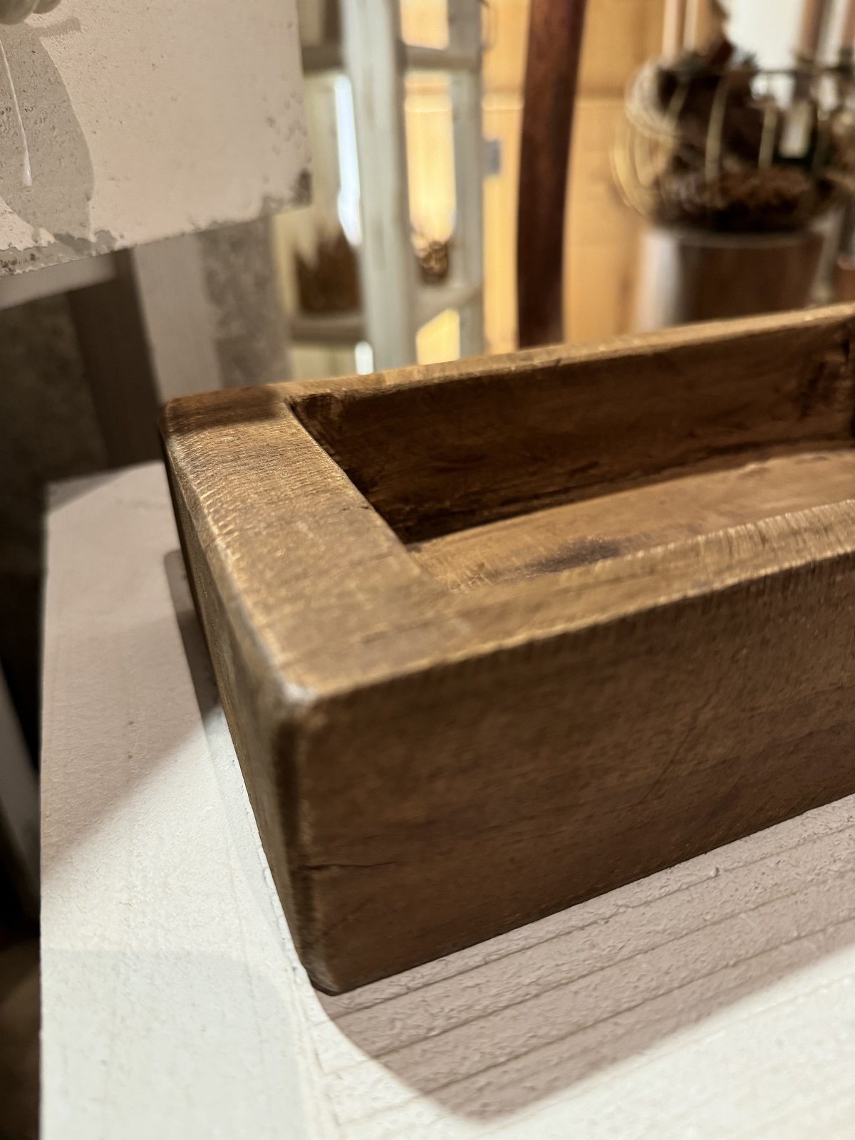 Teak Holz Schale eckige Form mit Griff  braun Antik (altes Holz) - Breite ca. 40 cm