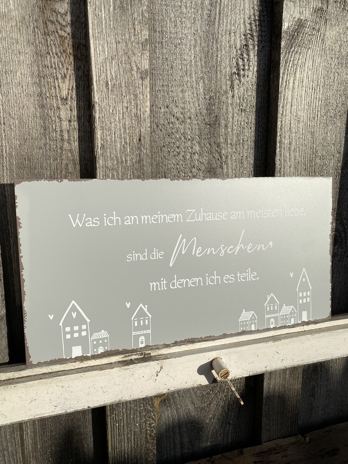 Metall Schild Was ich an meinem Zuhause am meisten liebe mit Häusern - 40 x 20 cm