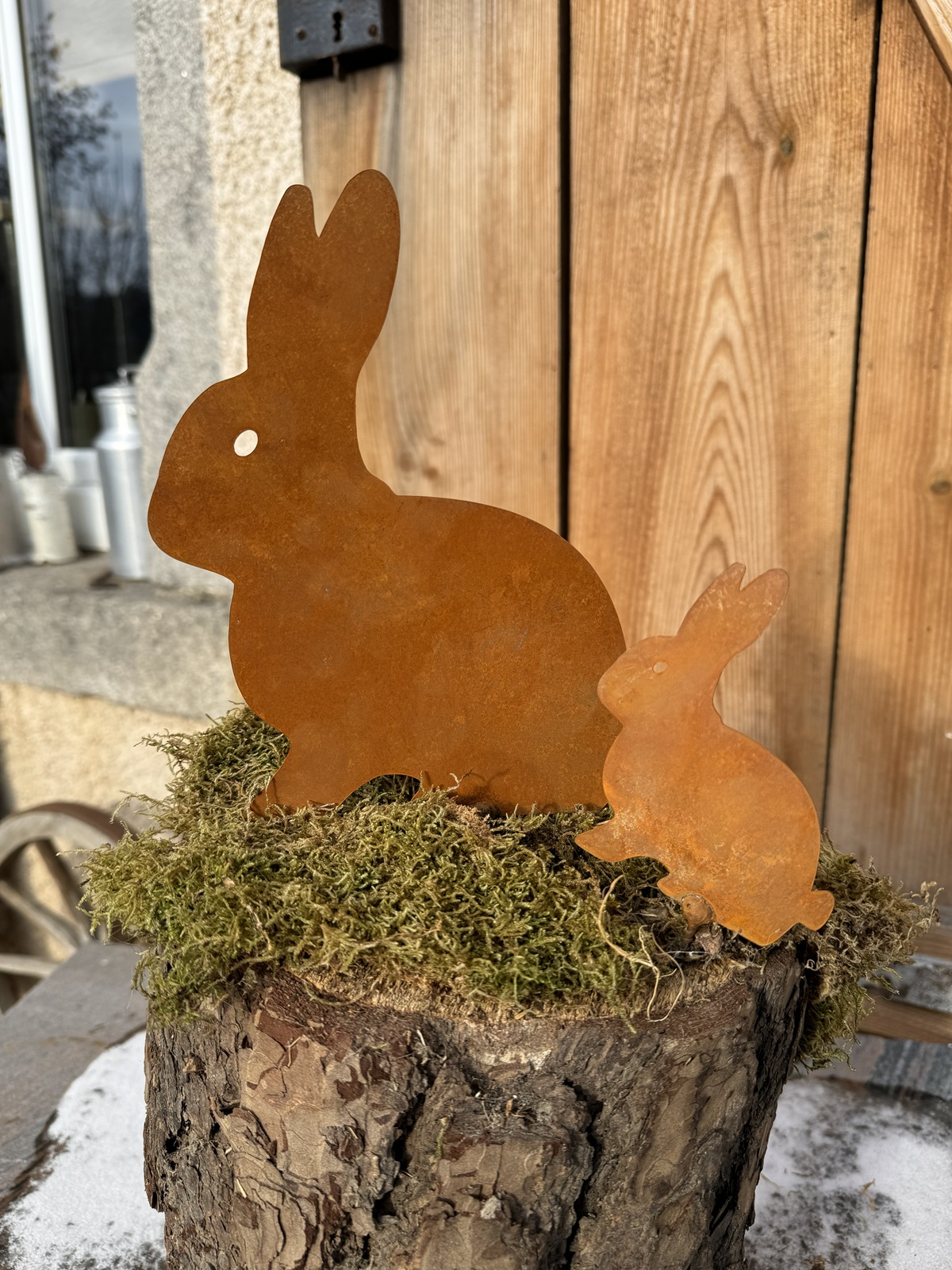 Edelrost Hase klein mit Schraube - Höhe 10 cm