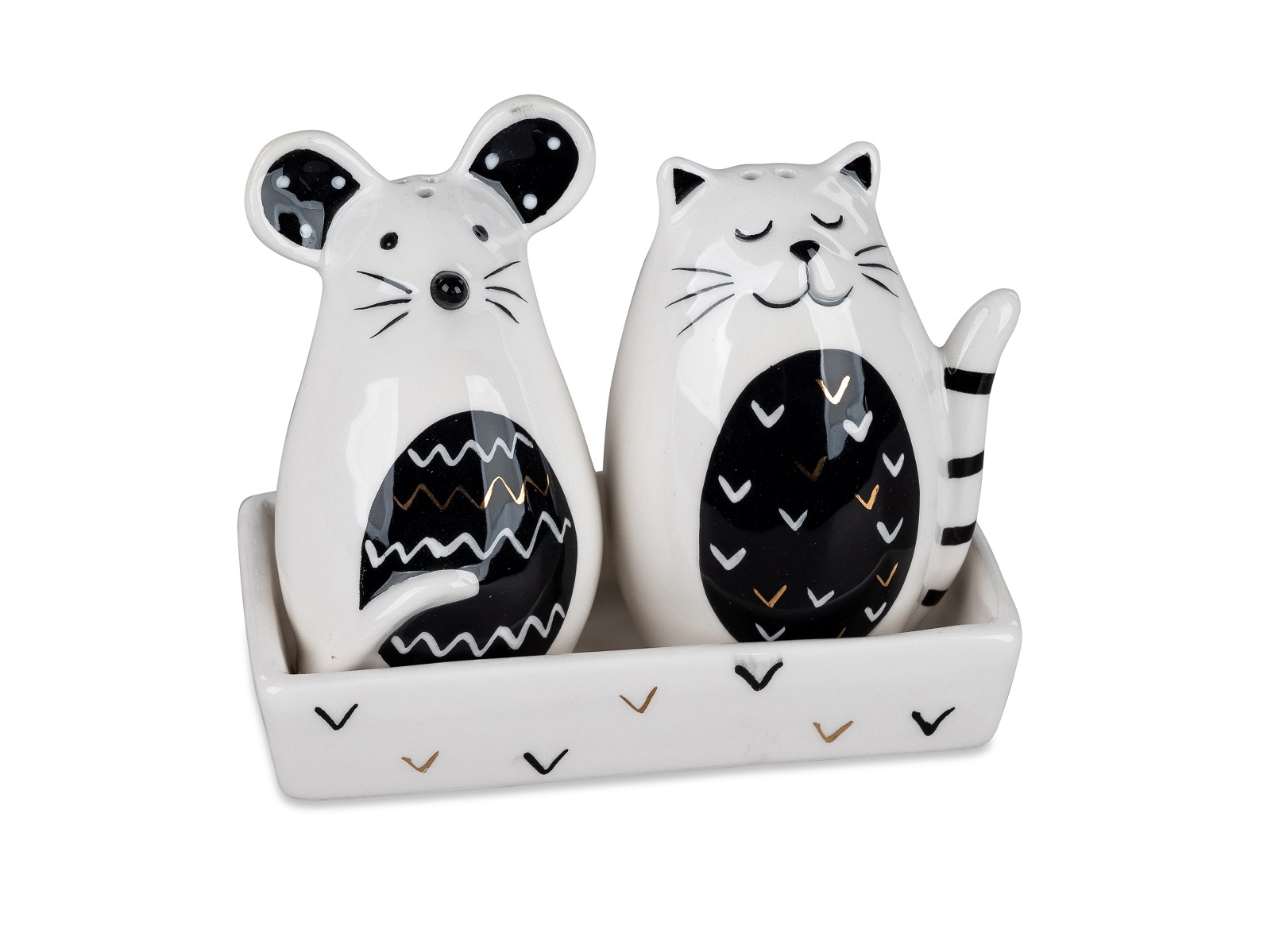 Katze & Maus Salz/Pfefferstreuer auf Schale