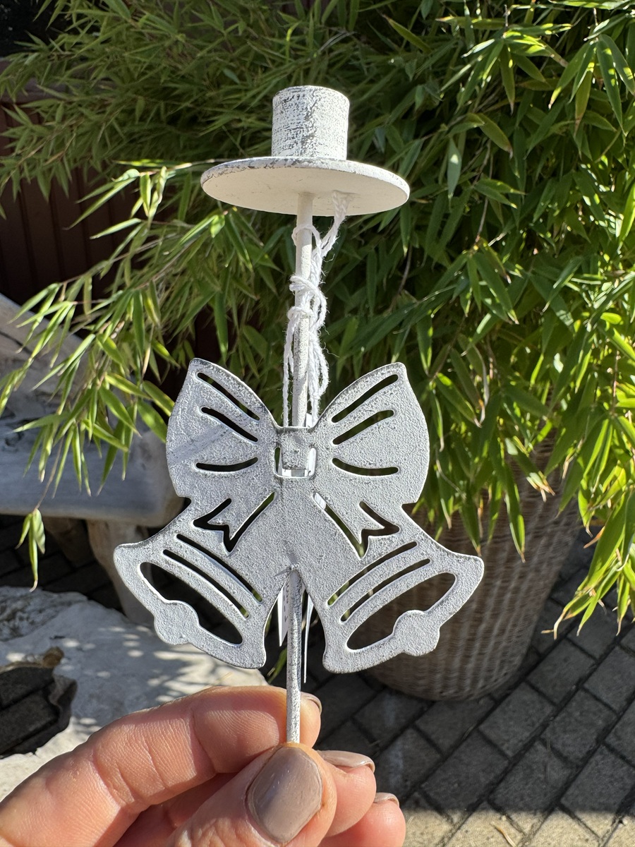 4tlg. Metall Baumkerzenhalter Weiß mit Weihnachtsmotiven