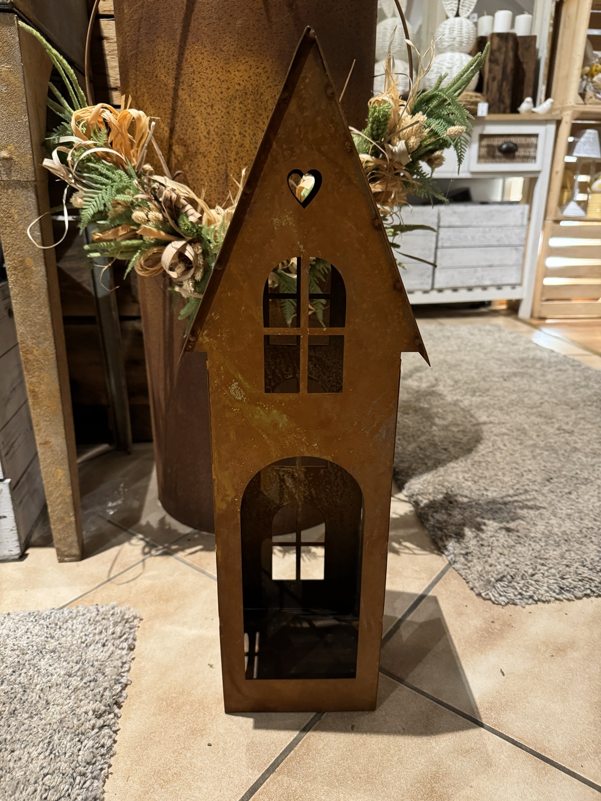 Edelrost Windlicht Haus mittel - Höhe 50 cm