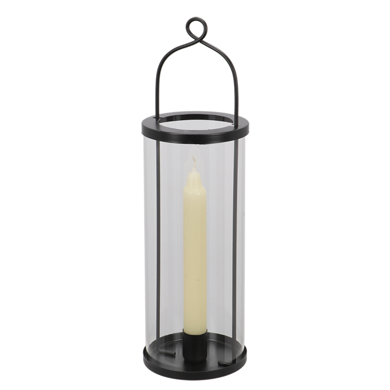 Glas Windlicht mit Kerzenhalter schwarz - Höhe 32,5 cm