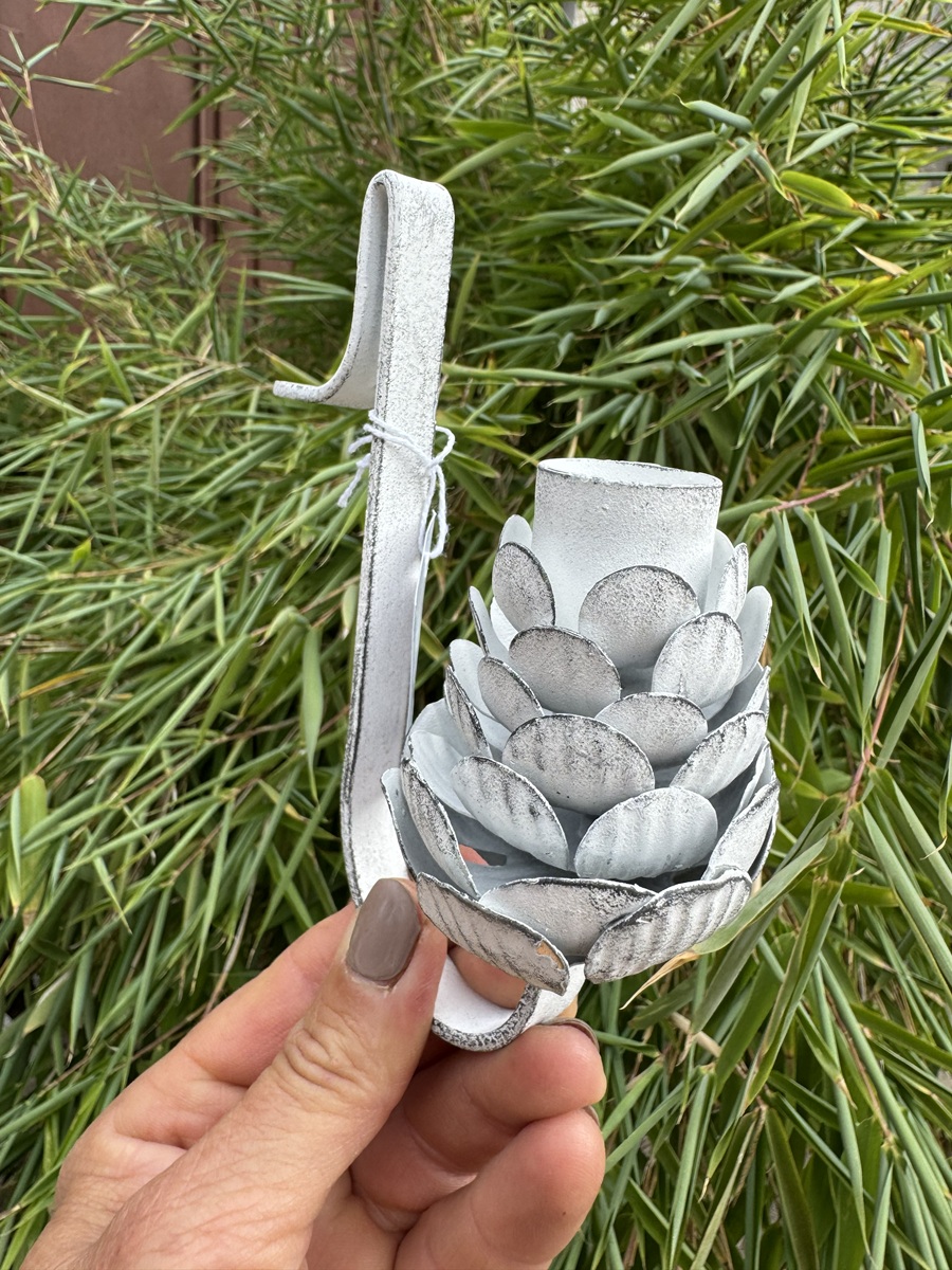 Metall Tafelkerzenhalter Zapfen Weiß für Gläser - Höhe 13,5 cm