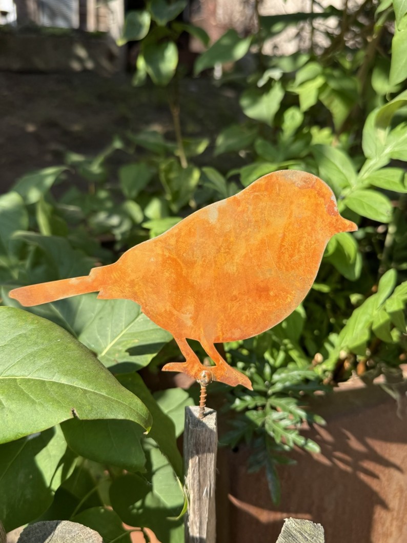 Edelrost Vogel Bruno mit Schraube - Höhe 11 cm