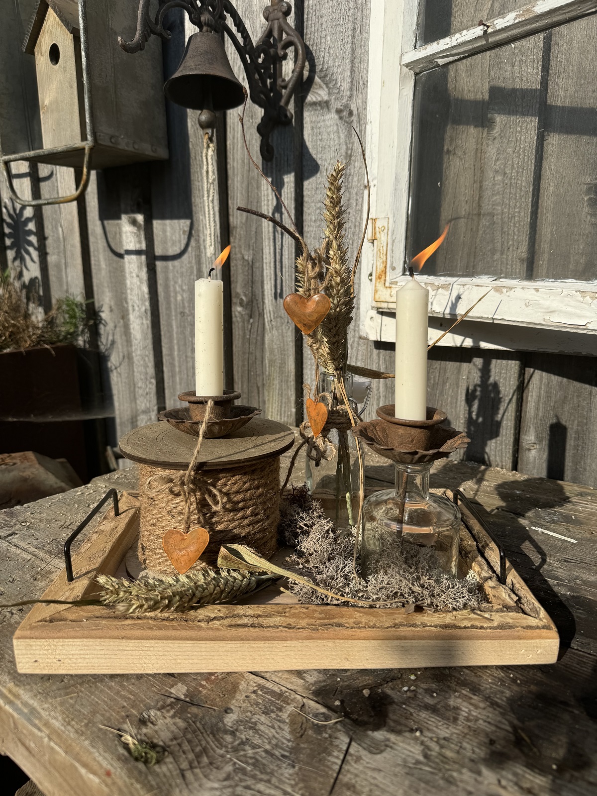 Holzspule mit Jutekordel groß - Höhe 11 cm