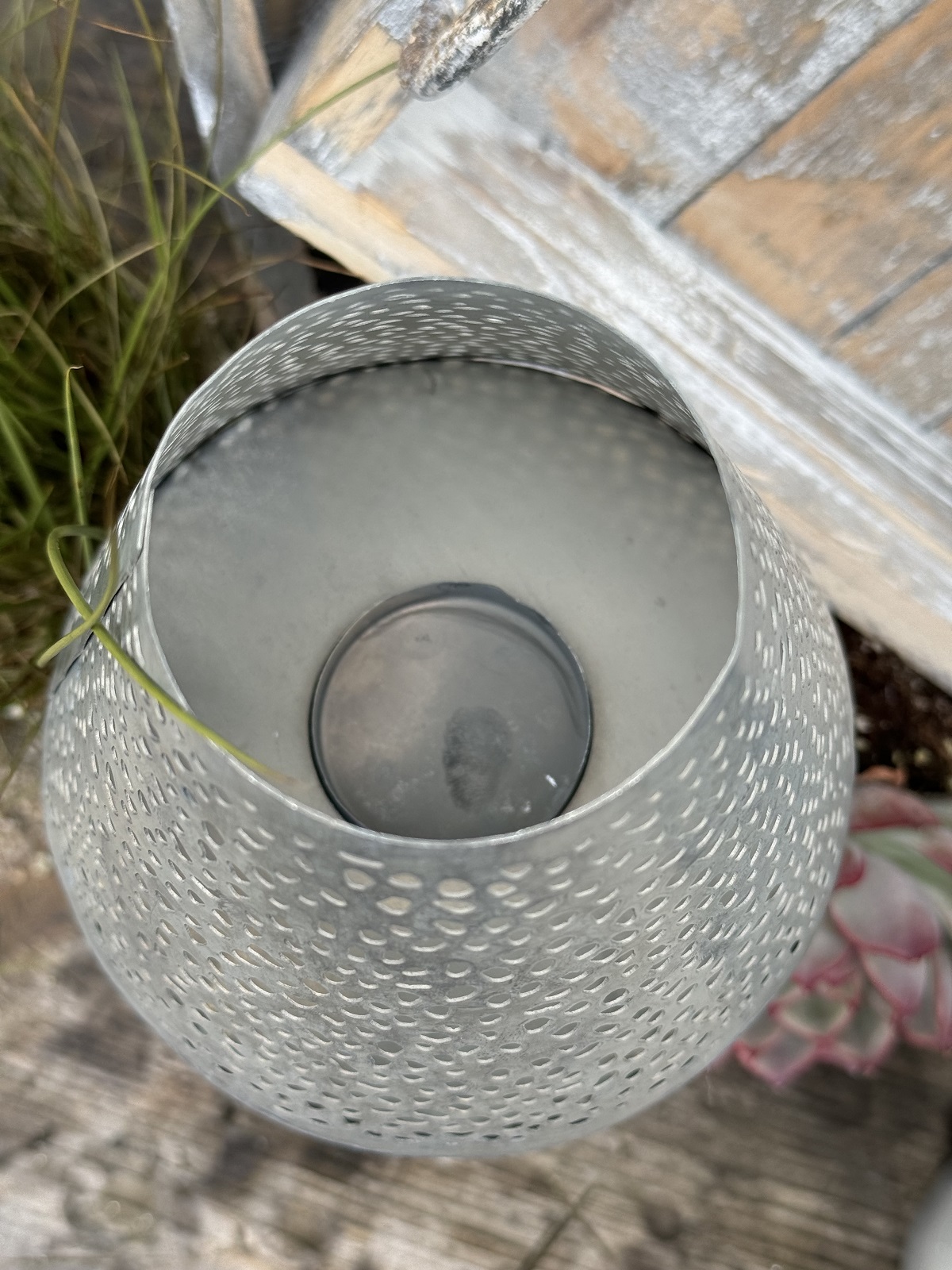 Metall Windlicht Lampe klein mit Fuß - Höhe 20 cm