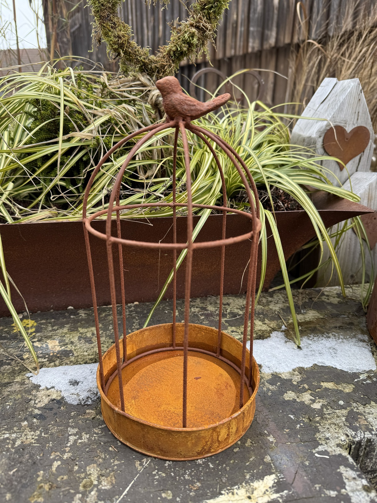 Naturrost Vogelkäfig auf runder Schale klein - Höhe 28 cm