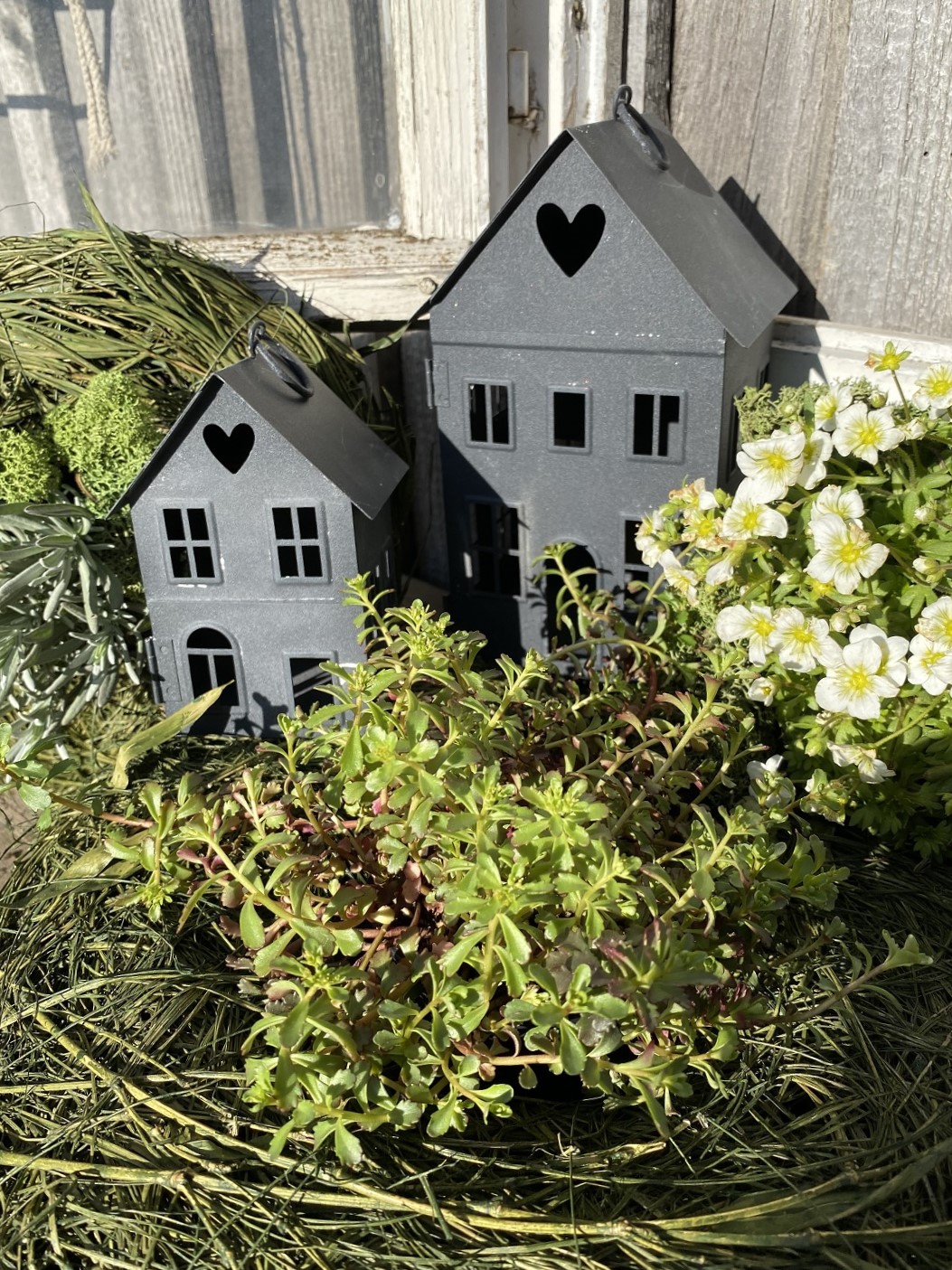 Windlicht Haus grau groß für Teelichter - Höhe 22 cm | 570247