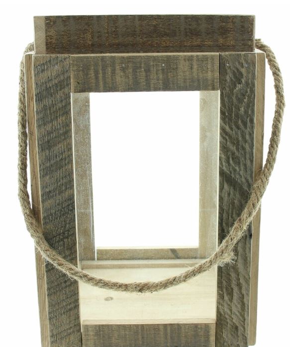 Windlicht aus Holz mit Glaseinsätzen und Kordel - Höhe 30 cm