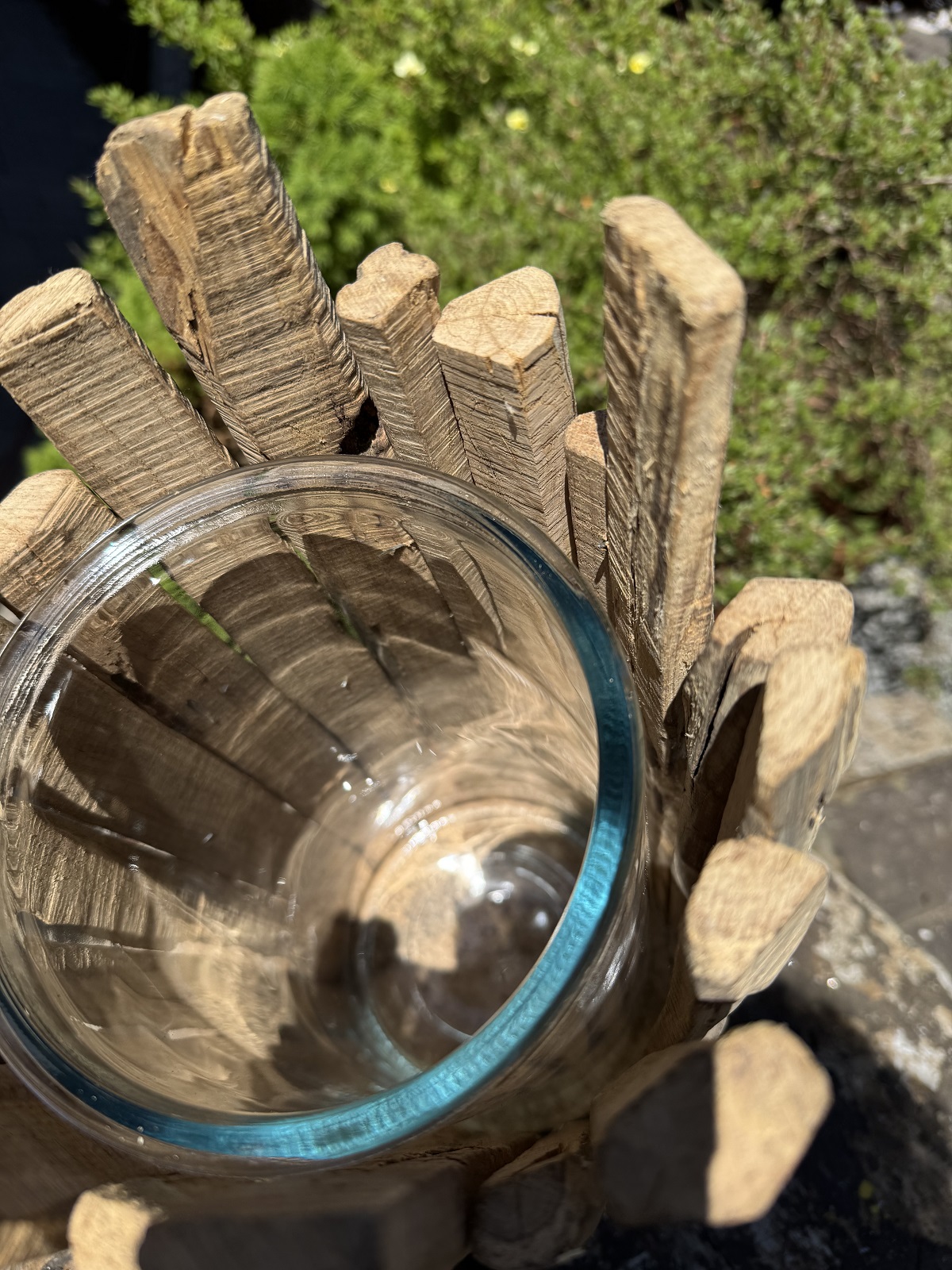 Kastanienholz Windlicht groß mit Glaseinsatz - Höhe ca. 38 cm
