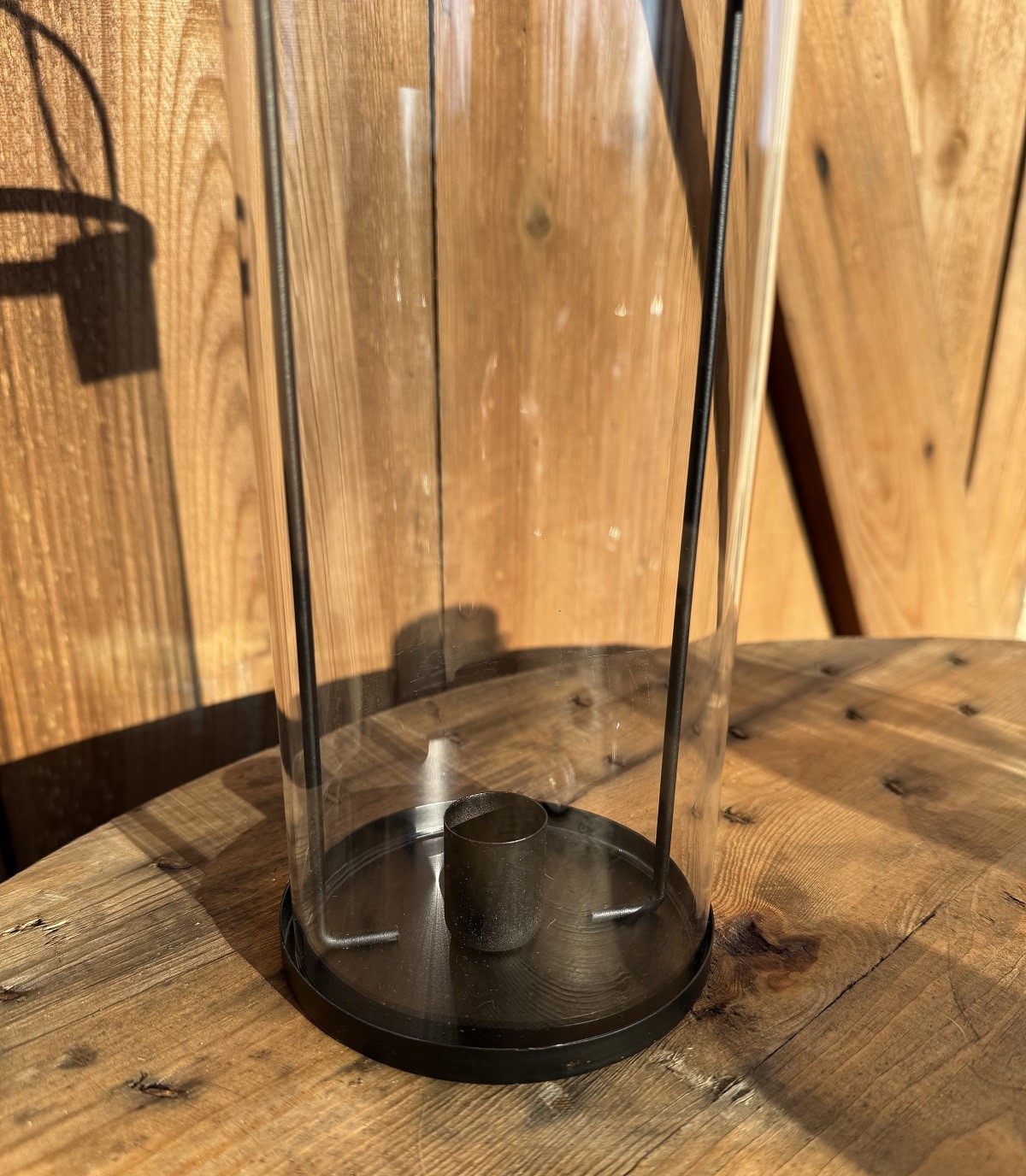 Glas Windlicht mit Kerzenhalter schwarz - Höhe 32,5 cm
