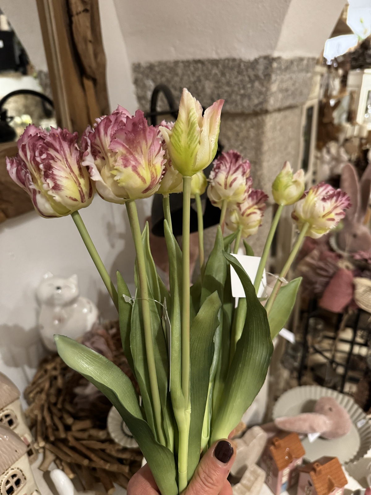 Bund Papageien Tulpen purple mit 5 Blüten soft touch - Höhe ca. 40 cm