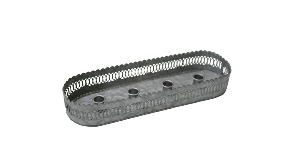Zinkblech Kerzenhalter Tablett länglich für 4 Stabkerzen - Breite 40 cm