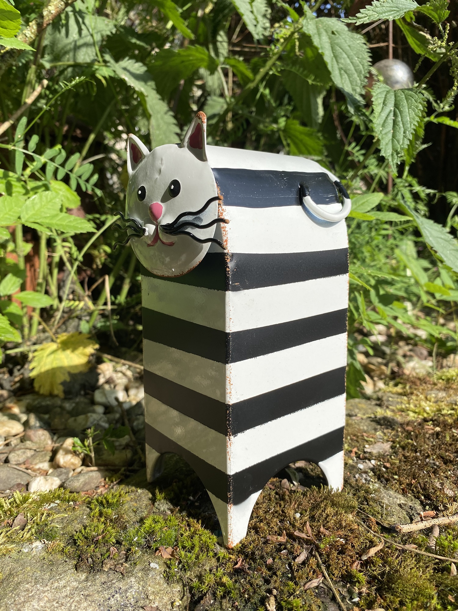 Metall Zaunhocker eckig Katze Catani gestreift - Höhe 21,5 cm