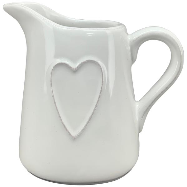 Steingut Milchkännchen weiß mit Herz - Höhe 10,7 cm