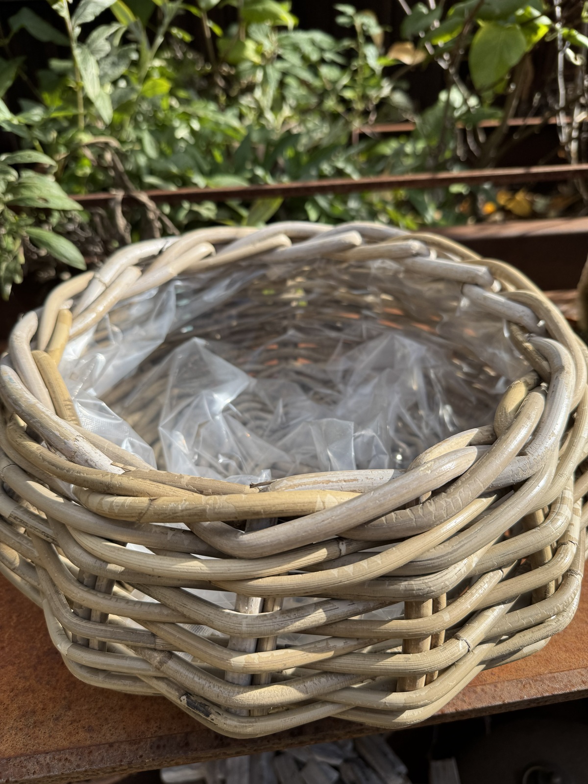 Pflanz Schale Rattan klein rund Outdoor mit Folie - Durchmesser 33 cm